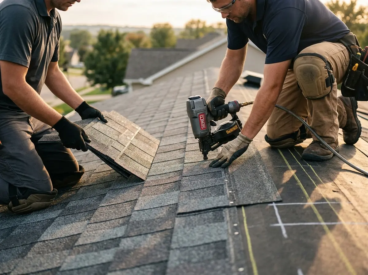 Professional roofer working on a residential roof in West Hollywood